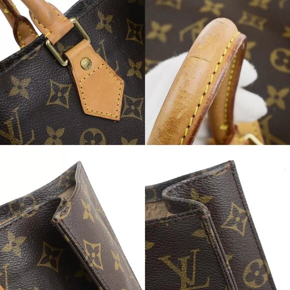 LOUIS VUITTON Logo Sac Plat Hand Tote Bag Monogram Leather Brown - Picture 5 of 15